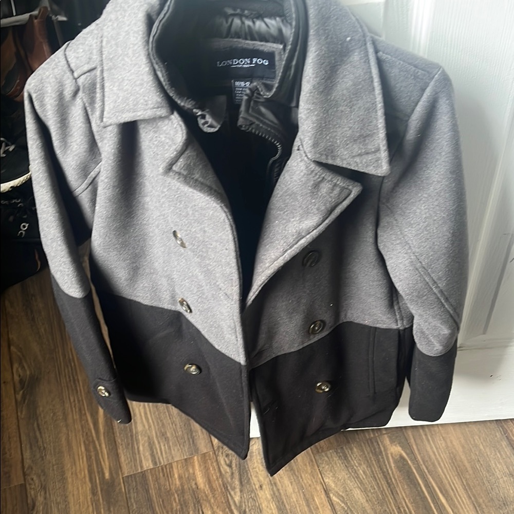 London Fog Boys Gray and Black Peacoat (10-12)